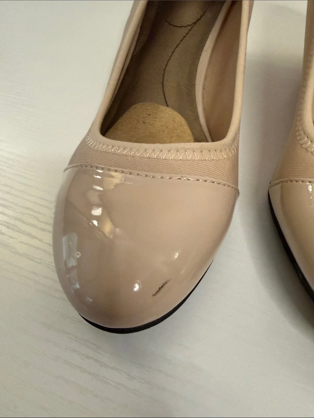 Life Stride Beige Patent Wedge Pumps